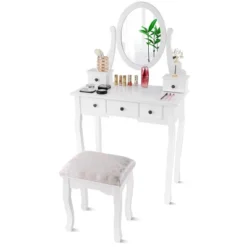 Costway Makeup Desk Vanity Dressing Table Oval Stool 5 Storage Drawers -Furniture Hotsale Shop GUEST 0015528a 567c 4cab 9371 e39215e15f19