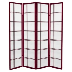 6 Ft. Tall Canvas Double Cross Room Divider 4 Panels - Oriental Furniture