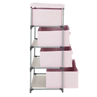 Juvale Fabric Drawer Dresser Storage Organizer Chest Tower With 4 Clothes Drawers Bins For Bedroom, Nursery, Closet, Pink 16.5x13 In 8 Juvale Fabric Drawer Dresser Storage Organizer Chest Tower With 4 Clothes Drawers Bins For Bedroom, Nursery, Closet, Pink 16.5x13 In - Image 6