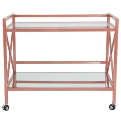 Merrick Lane Rolling Bar Cart Contemporary Kitchen Serving Cart With Mirrored Bottom Shelf And Crisscross Rose Gold Metal Frame -Furniture Hotsale Shop GUEST 040f51c7 a1b1 44fb bfd0 bf683d029024
