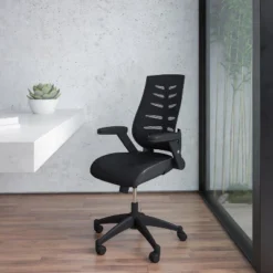 New Arrival 19 Emma And Oliver High Back Black Mesh Swivel Ergonomic Office Chair With Adjustable Flip-Up Arms