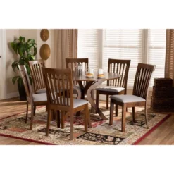 7pc Dining Set Wood And Lore Fabric Upholstered And Wood Gray/Walnut - Baxton Studio -Furniture Hotsale Shop GUEST 05a30ff5 3328 460a bd64 732a9f4b9d2c