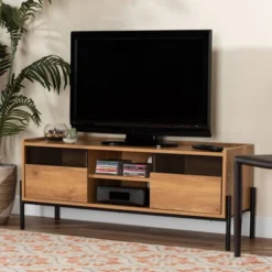Tasman Wood And Metal 2 Door TV Stand For TVs Up To 45" Natural Brown/Black - Baxton Studio 17 Tasman Wood And Metal 2 Door TV Stand For TVs Up To 45" Natural Brown/Black - Baxton Studio -Furniture Hotsale Shop GUEST 05f26784 58c3 408d 9dff 136b334b46dd