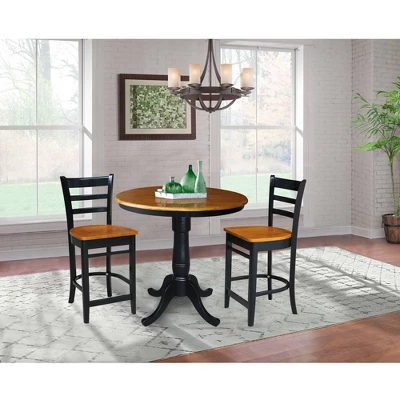 36" Patrick Round Pedestal Counter Height Dining Set With 2 Emily Stools Black/Cherry - International Concepts 3 36" Patrick Round Pedestal Counter Height Dining Set With 2 Emily Stools Black/Cherry - International Concepts