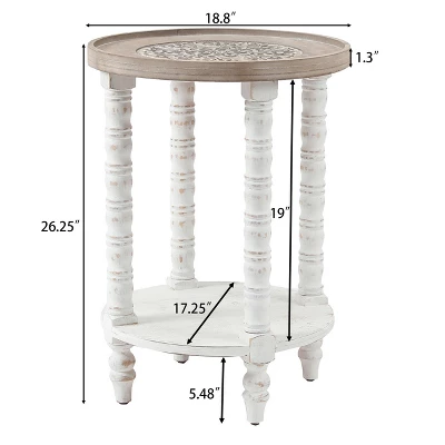 LuxenHome White And Natural Wood Round Accent Side Table With Storage. 10 LuxenHome White And Natural Wood Round Accent Side Table With Storage. - Image 8