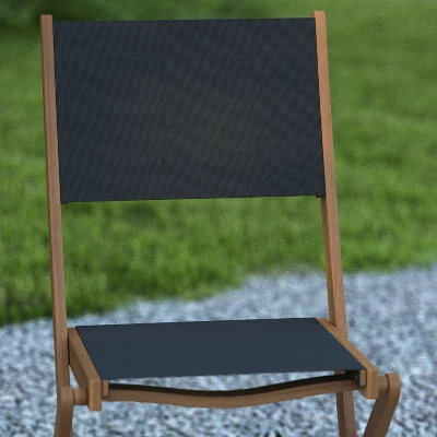 Emma And Oliver Set Of Two Weather Resistant All Natural Acacia Wood Folding Bistro Chairs With Textilene Mesh Seats And Backs 4 Emma And Oliver Set Of Two Weather Resistant All Natural Acacia Wood Folding Bistro Chairs With Textilene Mesh Seats And Backs - Image 2