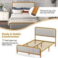 Costway Full Gold Metal Bed Frame Upholstered Platform Bed With Velvet Headboard 19 Costway Full Gold Metal Bed Frame Upholstered Platform Bed With Velvet Headboard -Furniture Hotsale Shop GUEST 0c2b2055 15c9 44cc a26b 73ff84f4064f