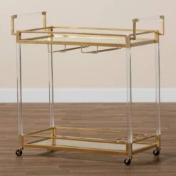 Savannah Metal And Glass Wine Cart Gold/Clear - Baxton Studio -Furniture Hotsale Shop GUEST 0c5d8a5a bd99 42d9 82d6 ee43a13a79f4