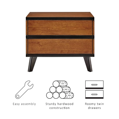 Mid-Century Modern 2 Drawer Nightstand Walnut - Linon 3 Mid-Century Modern 2 Drawer Nightstand Walnut - Linon