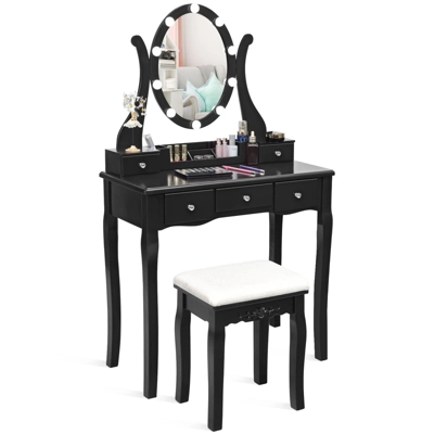 Tangkula Vanity Table Makeup Dresser Desk W/LED Light Drawers & Stool Black/Brown/White 9 Tangkula Vanity Table Makeup Dresser Desk W/LED Light Drawers & Stool Black/Brown/White - Image 7