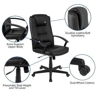 Emma And Oliver High Back Black LeatherSoft Task Chair With Arms - Desk Chair 6 Emma And Oliver High Back Black LeatherSoft Task Chair With Arms - Desk Chair - Image 4