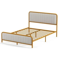 Costway Full Gold Metal Bed Frame Upholstered Platform Bed With Velvet Headboard 26 Costway Full Gold Metal Bed Frame Upholstered Platform Bed With Velvet Headboard -Furniture Hotsale Shop GUEST 107fdd9c c53d 4430 a1aa 6f504ae16e3c
