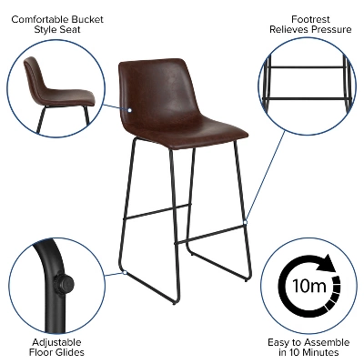 Emma And Oliver Set Of 2 Kitchen Bar Height Stool - 30 Inch LeatherSoft Barstool 6 Emma And Oliver Set Of 2 Kitchen Bar Height Stool - 30 Inch LeatherSoft Barstool - Image 4