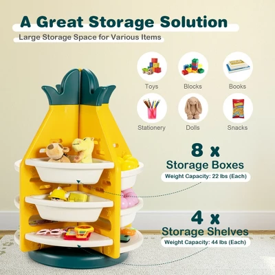Costway Kids Toy Storage Organizer 360° Revolving Pineapple Shelf W/Plastic Bins 7 Costway Kids Toy Storage Organizer 360° Revolving Pineapple Shelf W/Plastic Bins - Image 5