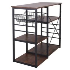 Wood And Metal Bakers Rack With 4 Shelves And Wire Basket Brown/Black - Benzara 12 Wood And Metal Bakers Rack With 4 Shelves And Wire Basket Brown/Black - Benzara -Furniture Hotsale Shop GUEST 138c4590 ba20 4879 86fe 3e614f8a6f0d