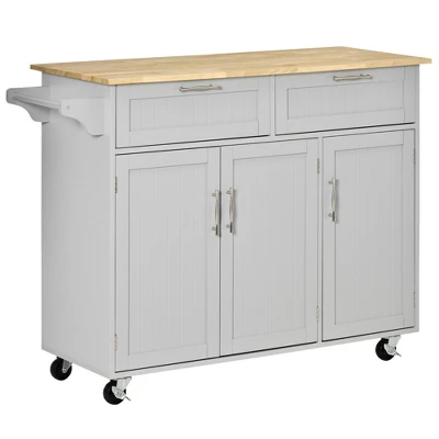 HOMCOM 48" Modern Kitchen Island Cart On Wheels With Storage Drawers, Rolling Utility Cart With Adjustable Shelves, Cabinets And Towel Rack 9 HOMCOM 48" Modern Kitchen Island Cart On Wheels With Storage Drawers, Rolling Utility Cart With Adjustable Shelves, Cabinets And Towel Rack - Image 7