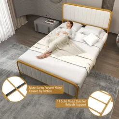 Costway Full Gold Metal Bed Frame Upholstered Platform Bed With Velvet Headboard 21 Costway Full Gold Metal Bed Frame Upholstered Platform Bed With Velvet Headboard -Furniture Hotsale Shop GUEST 154454ab 3bac 478c bdf6 05f59208eb2d