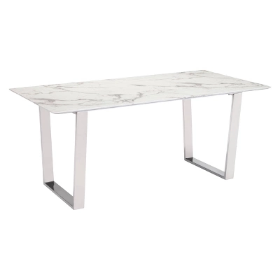 Modern Rectangular Faux Marble Dining Table - Stone, Brushed Stainless Steel - ZM Home 3 Modern Rectangular Faux Marble Dining Table - Stone, Brushed Stainless Steel - ZM Home