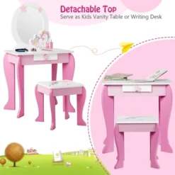 Costway Kids Vanity Makeup Dressing Table Chair Set Wooden W/ Mirror Drawer -Furniture Hotsale Shop GUEST 168a786f 356c 4008 ad94 1a7cf004dbe5