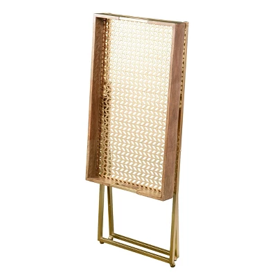 Bushall Folding Side Table Natural/Gold - Aiden Lane 5 Bushall Folding Side Table Natural/Gold - Aiden Lane - Image 3