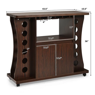 Costway Rolling Buffet Sideboard Wooden Bar Storage Cabinet W/ Wine Rack & Glass Holder 4 Costway Rolling Buffet Sideboard Wooden Bar Storage Cabinet W/ Wine Rack & Glass Holder - Image 2