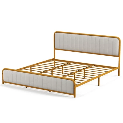 Costway Full Gold Metal Bed Frame Upholstered Platform Bed With Velvet Headboard 13 Costway Full Gold Metal Bed Frame Upholstered Platform Bed With Velvet Headboard - Image 11