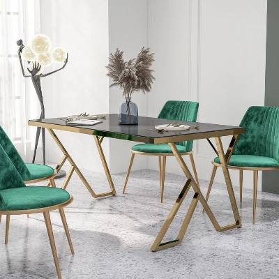 Jalama Glam Glass Top Gold Frame Dining Table - HOMES: Inside + Out 3 Jalama Glam Glass Top Gold Frame Dining Table - HOMES: Inside + Out