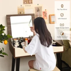 Costway Vanity Table Set With Flip Top Mirror Dressing Makeup Study Padded Stool -Furniture Hotsale Shop GUEST 1fc71dbd ef12 4780 a6d4 3e8cc25fe793