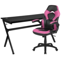 Flash Furniture Gaming Desk And Racing Chair Set With Cup Holder, Headphone Hook And Removable Mouse Pad Top - 2 Wire Management Holes -Furniture Hotsale Shop GUEST 21061721 8ea3 4916 9136 566bd85fb96d