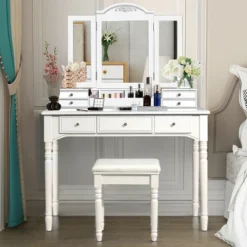 Costway 7 Drawers Vanity Set Dressing Table W/ Tri-Folding Mirror 25 Costway 7 Drawers Vanity Set Dressing Table W/ Tri-Folding Mirror -Furniture Hotsale Shop GUEST 26359450 702e 4d73 a821 14695df44928