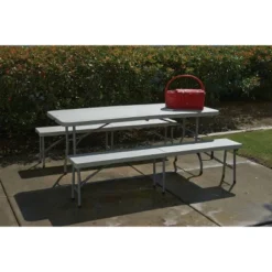 3pc Folding Table And Bench Set Light Gray - OSP Home Furnishings -Furniture Hotsale Shop GUEST 279659f5 5c1f 4348 96b9 a77e6df49892