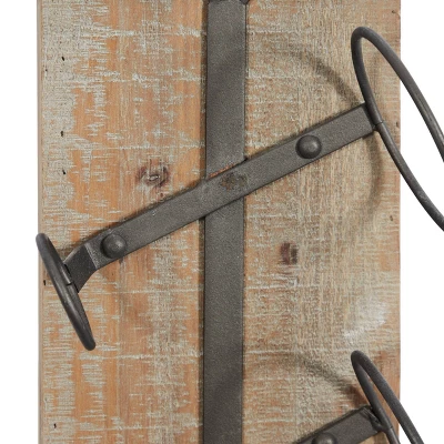 Industrial Wood Wall Wine Rack Brown - Olivia & May 4 Industrial Wood Wall Wine Rack Brown - Olivia & May - Image 2