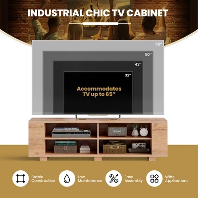 Costway 59'' Wood TV Stand Console Storage Entertainment Media Center With Shelf Natural 7 Costway 59'' Wood TV Stand Console Storage Entertainment Media Center With Shelf Natural - Image 5