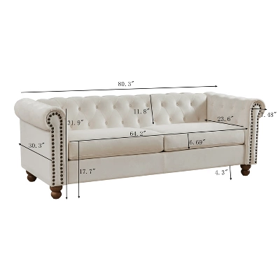 80.3" Classic Upholstered Sofa, Chesterfield Tufted Fabric Sofa Couch-ModernLuxe 3 80.3" Classic Upholstered Sofa, Chesterfield Tufted Fabric Sofa Couch-ModernLuxe