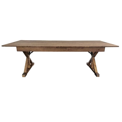 Merrick Lane 8' X 40" Rectangular Antique Rustic Solid Pine Foldable Dining Table With Crisscross Legs 5 Merrick Lane 8' X 40" Rectangular Antique Rustic Solid Pine Foldable Dining Table With Crisscross Legs - Image 3
