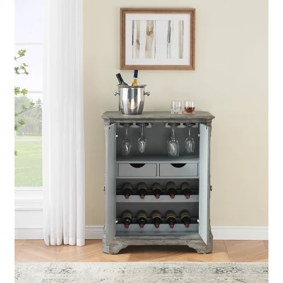Operose Ville 2 Door Wine Cabinet With White Door Insets Distressed Gray Blue - Treasure Trove Accents 7 Operose Ville 2 Door Wine Cabinet With White Door Insets Distressed Gray Blue - Treasure Trove Accents - Image 5