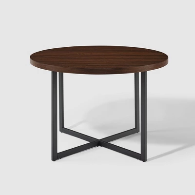 Modern 42" Round Intersecting Leg Dining Table Dark Walnut - Saracina Home 5 Modern 42" Round Intersecting Leg Dining Table Dark Walnut - Saracina Home - Image 3