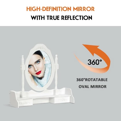 Costway Vanity Wood Makeup Dressing Table Stool 4 Drawers Black/White 7 Costway Vanity Wood Makeup Dressing Table Stool 4 Drawers Black/White - Image 5