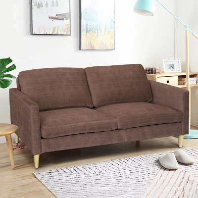 Costway Modern Fabric Couch Sofa Love Seat Upholstered Bed Lounge Sleeper 2-Seater Brown 4 Costway Modern Fabric Couch Sofa Love Seat Upholstered Bed Lounge Sleeper 2-Seater Brown - Image 2