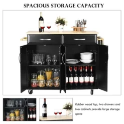 Costway Rolling Kitchen Trolley Island Black Cart Wood Top Storage Cabinet Utility W/ Drawers -Furniture Hotsale Shop GUEST 2e6b1226 2ffb 467a bcb2 c27333479ff3