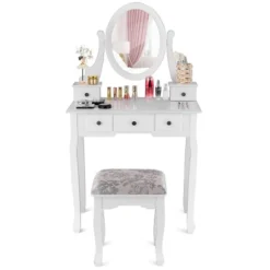 Costway Makeup Desk Vanity Dressing Table Oval Stool 5 Storage Drawers -Furniture Hotsale Shop GUEST 30113868 d116 489d 969b 934a93030f50