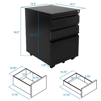 Mount-It! Mobile File Cabinet With 3 Drawers, Under Desk Rolling Storage , Black 9 Mount-It! Mobile File Cabinet With 3 Drawers, Under Desk Rolling Storage , Black - Image 7