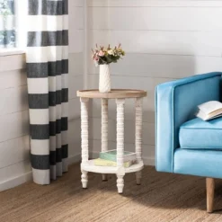 LuxenHome White And Natural Wood Round Accent Side Table With Storage. 13 LuxenHome White And Natural Wood Round Accent Side Table With Storage. -Furniture Hotsale Shop GUEST 3207f70f 3a1b 4990 92fe 8206e7cc44c9