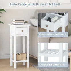 Costway 2 Tier End Bedside Sofa Side Table With Drawer Shelf Acacia Wood Nightstand White 12 Costway 2 Tier End Bedside Sofa Side Table With Drawer Shelf Acacia Wood Nightstand White -Furniture Hotsale Shop GUEST 332a4048 44cc 43e5 82f1 d7c4b2bd3c16