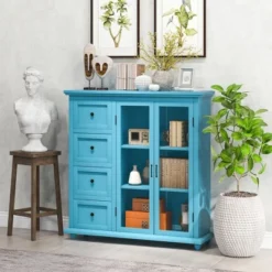 Costway Buffet Sideboard Table Kitchen Storage Cabinet With Drawers & Doors Blue/White/Green -Furniture Hotsale Shop GUEST 34b8f9fe 3a87 4d28 8c77 a10d06cb9596