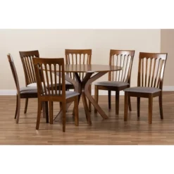 7pc Dining Set Wood And Lore Fabric Upholstered And Wood Gray/Walnut - Baxton Studio -Furniture Hotsale Shop GUEST 393e6a57 0e21 477c 800e c4e2880d5dc2