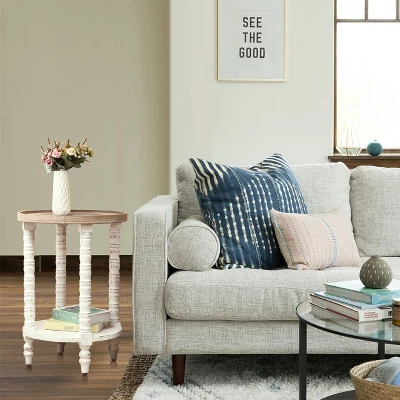 LuxenHome White And Natural Wood Round Accent Side Table With Storage. 5 LuxenHome White And Natural Wood Round Accent Side Table With Storage. - Image 3