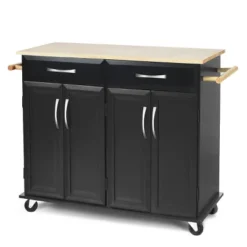 Costway Rolling Kitchen Trolley Island Black Cart Wood Top Storage Cabinet Utility W/ Drawers -Furniture Hotsale Shop GUEST 3b11070f 6d76 46f0 9ec5 72a5d1ef6b95