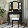 Costway Vanity Makeup Dressing Table Set W/Stool 4 Drawer&Mirror Jewelry Wood Desk Black -Furniture Hotsale Shop GUEST 3b6e0a76 a181 4e45 8869 ee20c0fb4942