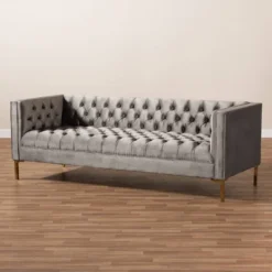 Zanetta Velvet Finished Sofa Gray - Baxton Studio -Furniture Hotsale Shop GUEST 3e4e4eab 6628 4808 adbc 9567e9a13e64